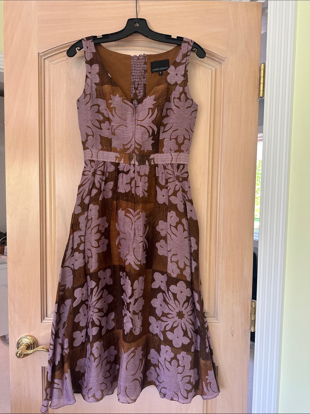 Cynthia Rowley Brown and Lilac Floral Fit-and-Flare Dress
